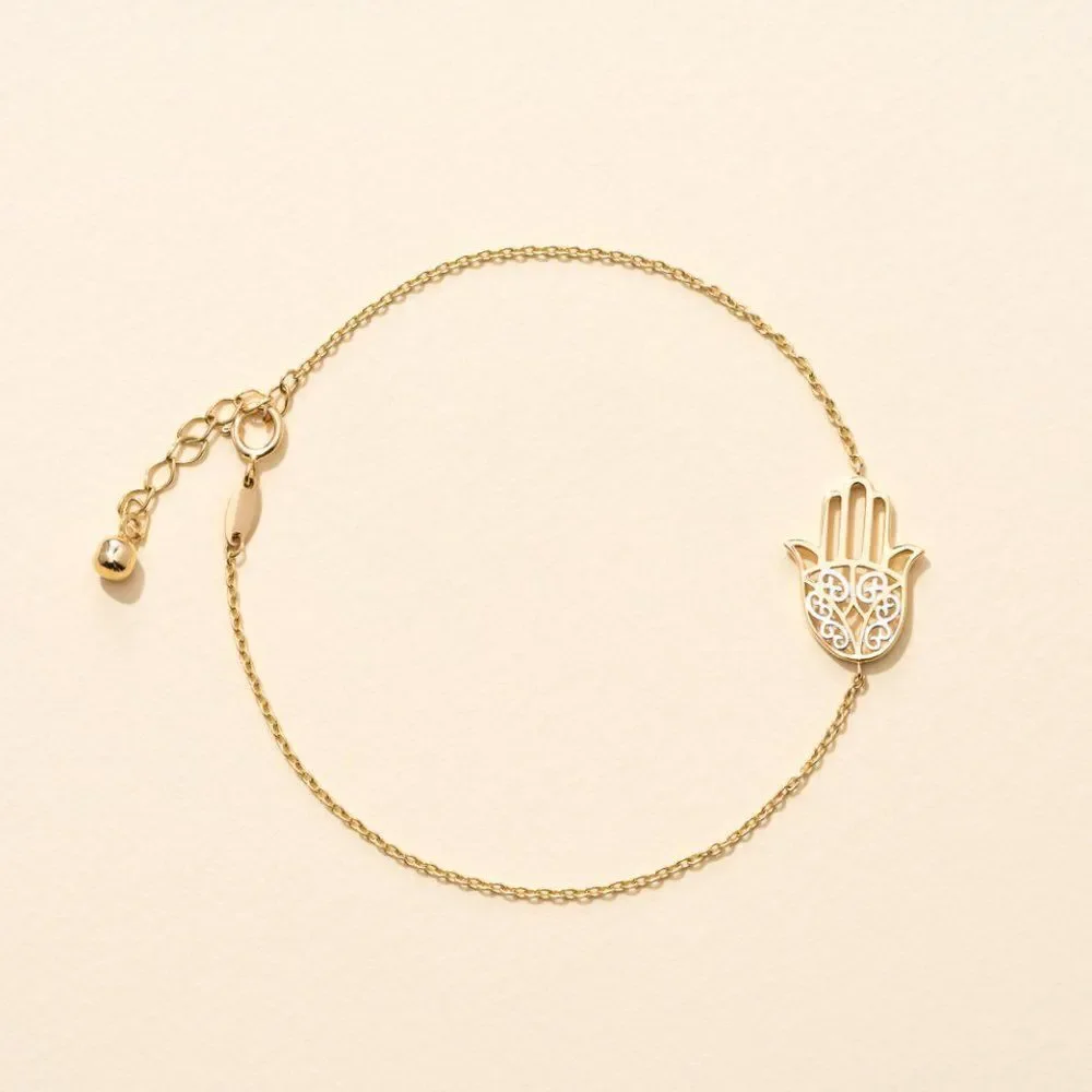 14k Solid Gold Hamsa Bracelet | Birthday Gift | Fatima Hand Bracelet | Trendy |